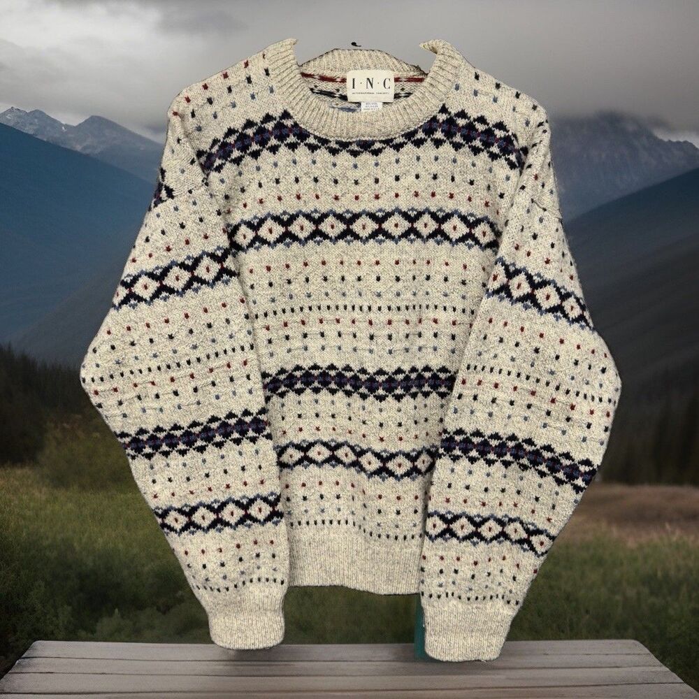 Vintage 90s INC International Concepts Fair Isle Sweater Mens L Wool Blend USA